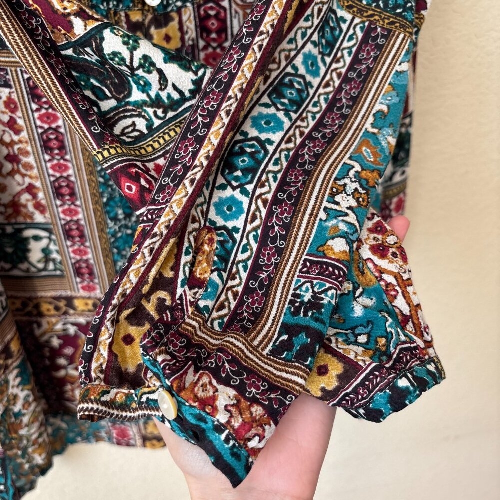 J. Jill Boho Patchwork Print Button Up Longline T… - image 7